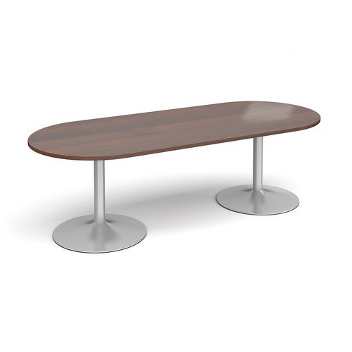 Trumpet Base Radial End Boardroom Table 2400mm X 1000mm Silver Base Walnut Top