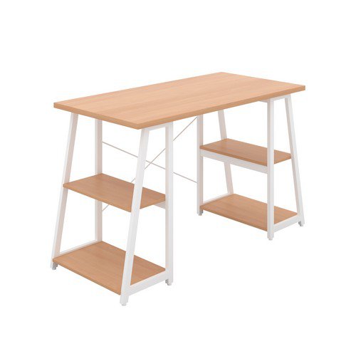 Soho Desk With Angled Shelves Beech/White Leg