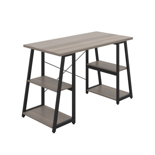Soho Desk With Angled Shelves Grey Oak/Black Leg