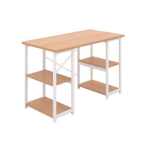 Soho Desk With Straight Shelves Beech/White Leg