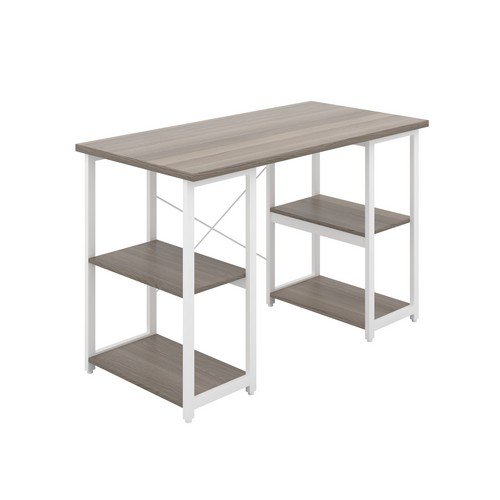 Soho Desk With Straight Shelves Grey Oak/White Leg