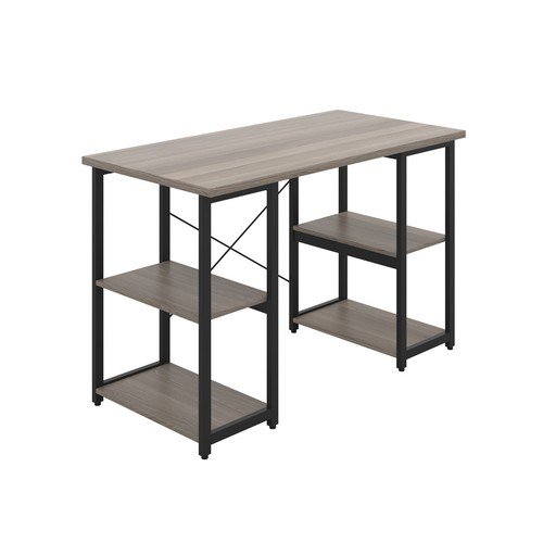 Soho Desk With Straight Shelves Grey Oak/Black Leg
