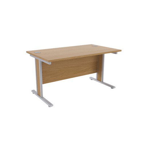 Jemini Oak/Silver 1400x800mm Rectangular Desk KF839756