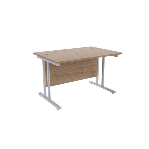 Jemini Grey Oak/Silver W1200 x D800mm Rectangular Cantilever Desk KF839561