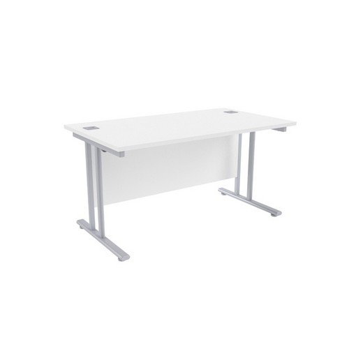 Jemini White/Silver W1400 x D800mm Rectangular Cantilever Desk KF839566 Office Desks DS2720