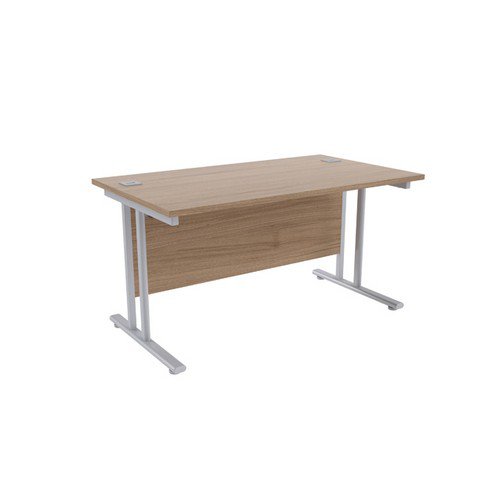 Jemini Grey Oak/Silver W1400 x D800mm Rectangular Cantilever Desk KF839567