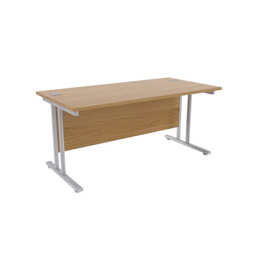 Jemini Oak/Silver W1600 x D800mm Rectangular Cantilever Desk KF839570