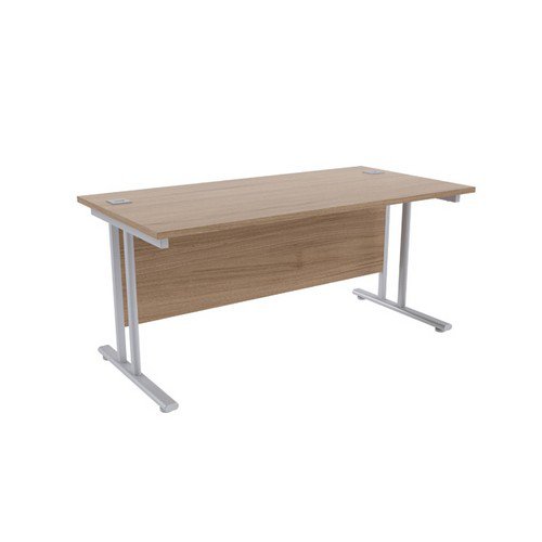 Jemini Grey Oak/Silver W1600 x D800mm Rectangular Cantilever Desk KF839573 Office Desks DS2727
