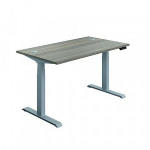 Jemini Sit Stand Desk 1200x800mm Grey Oak/Silver KF809708