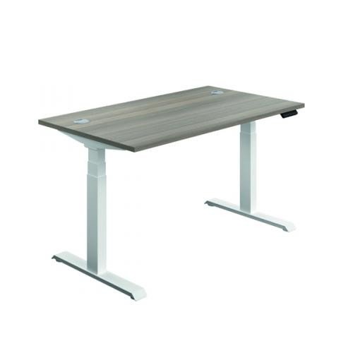 Jemini Sit Stand Desk 1400x800mm Grey Oak/White KF809883