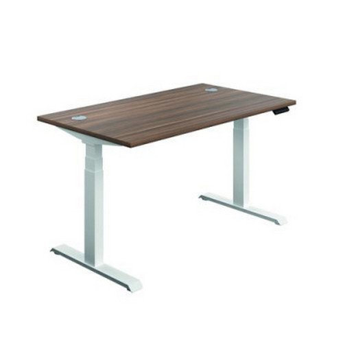 Jemini Sit Stand Desk 1400x800mm Dark Walnut/Silver KF809814