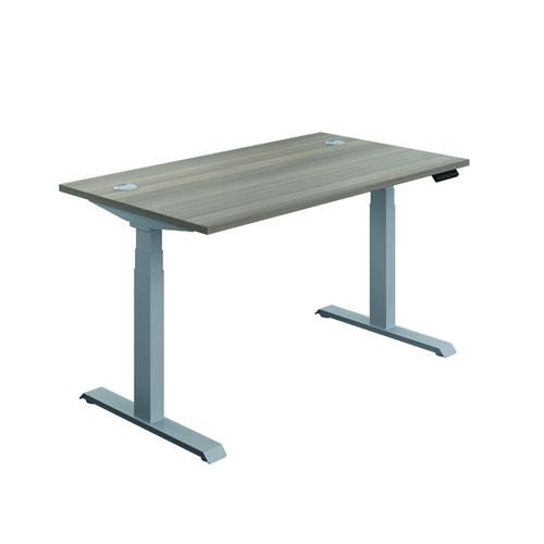 Jemini Sit Stand Desk 1600x800mm Grey Oak/Silver KF809944