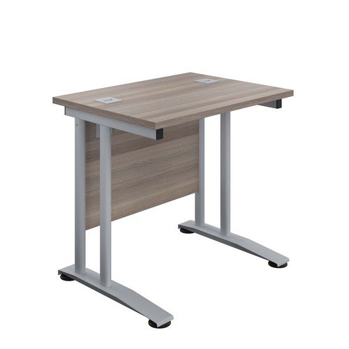 Double Upright Rectangular Desk 800X600 Grey Oak Silver