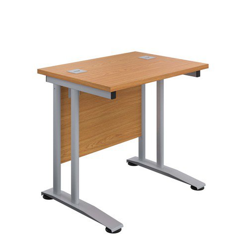 Double Upright Rectangular Desk 800X600 Nova Oak Silver