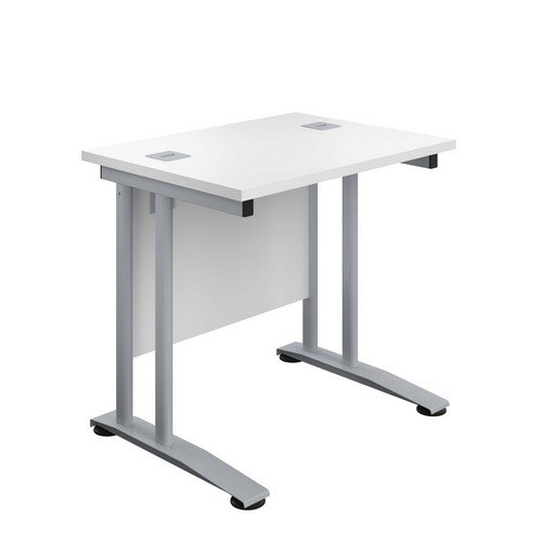 Double Upright Rectangular Desk 800X600 White Silver