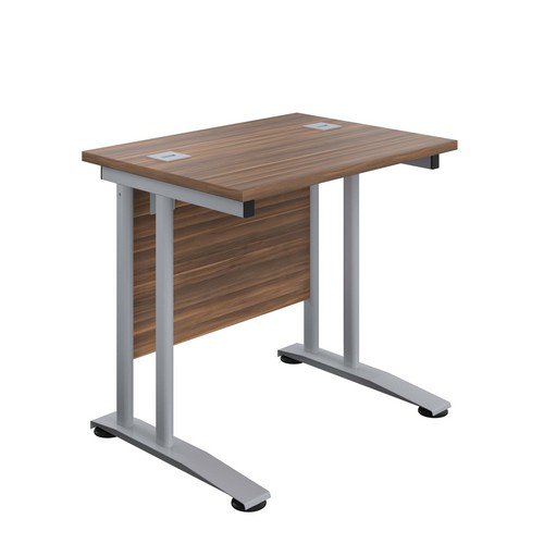 Double Upright Rectangular Desk 800X600 Dark Walnut Silver
