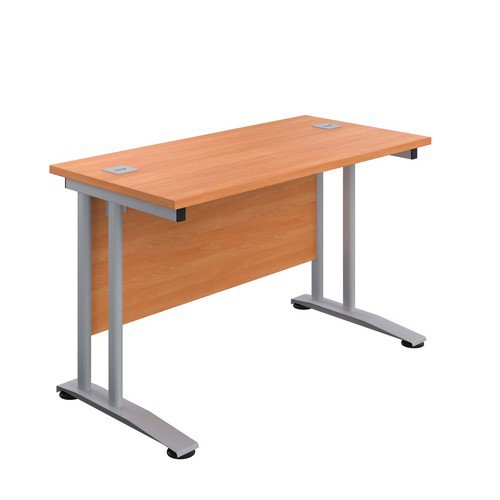 Double Upright Rectangular Desk 1200X600 Beech Silver