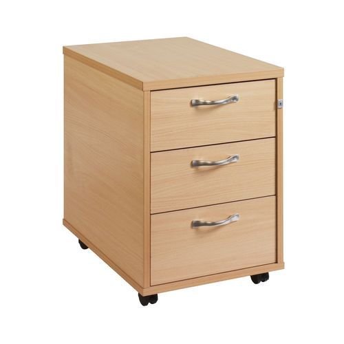3 Drawer Locking Mobile Pedestal With Handles Walnut 426Wx600Dx567H