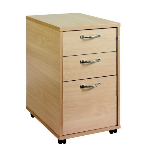 3 Drawer Tall Locking Mobile Pedestal With Handles Beech 426Wx600Dx630H