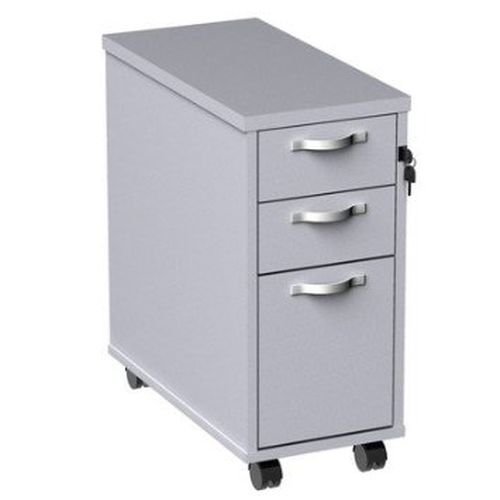 3 Drawer Tall Narrow Locking Mobile Pedestal With Handles White 300Wx600Dx630H