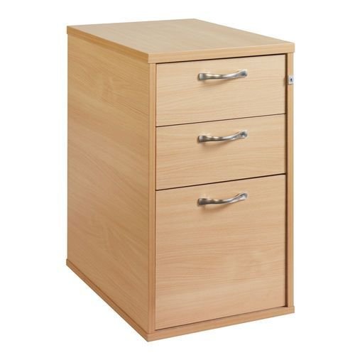 600 Deep 3 Drawer Desk High Pedestal With Handles Walnut 426Wx600Dx725H