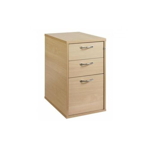 600 Deep 3 Drawer Desk High Pedestal With Handles Beech 426Wx600Dx725H