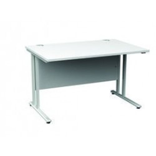 Maestro 25 Sl Silver Double Upright Cantilever Desk 1600W X 600D White 25mm Top 18mm Back Panel