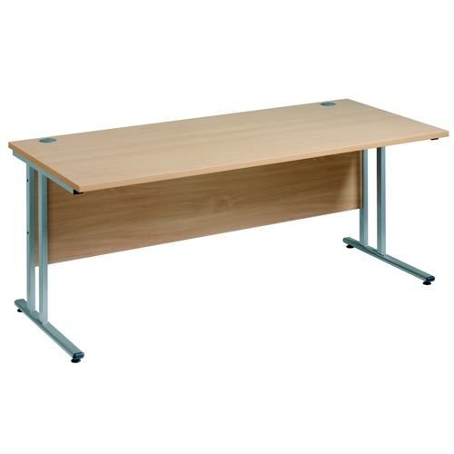 Maestro 25 Sl Silver Double Upright Cantilever Desk 1600W X 600D Beech 25mm Top 18mm Back Panel