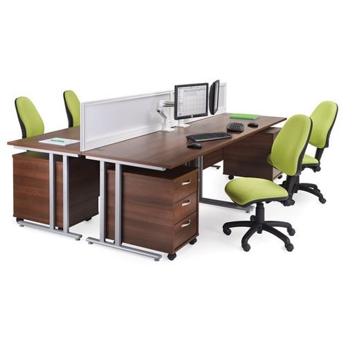 Maestro 25 Sl Silver Double Upright Cantilever Desk 1600W X 800D Walnut 25mm Top 18mm Back Panel