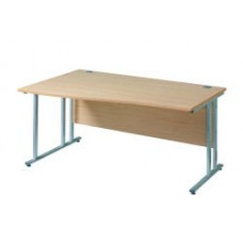 Maestro 25 Sl Silver Dble Upright Cant LH Wave Desk 1400mm X 990/800 White 25mm Top 18mm Back Panel