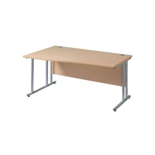Maestro 25 Sl Silver Dble Upright Cant LH Wave Desk 1400mm X 990/800 Beech 25mm Top 18mm Back Panel