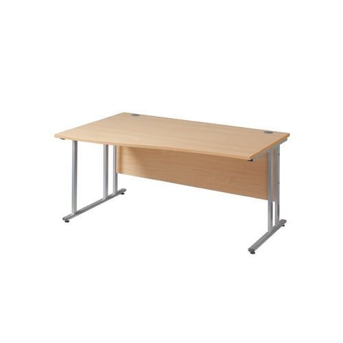Maestro 25 Sl Silver Dble Upright Cant LH Wave Desk 1600mm X 990/800 White 25mm Top 18mm Back Panel