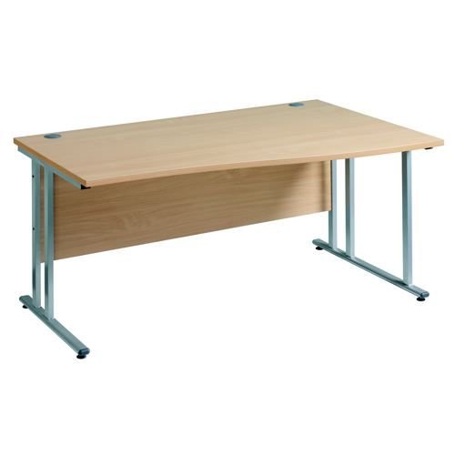 Maestro 25 Sl Silver Dble Upright Cant LH Wave Desk 1600mm X 990/800 Beech 25mm Top 18mm Back Panel