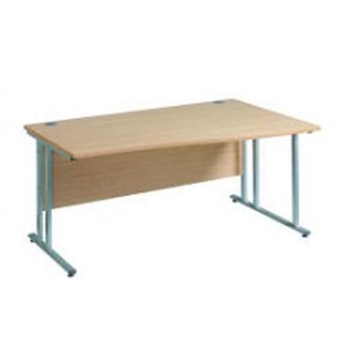 Maestro 25 Sl Silver Dble Upright Cant RH Wave Desk 1600mm X 990/800 White 25mm Top 18mm Back Panel