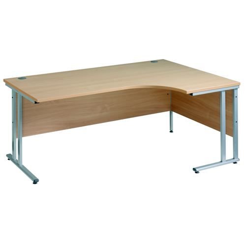 Maestro 25 Sl Sil Dble Uprgt Cant LH Ergo Desk 1600mm X 1200/800/600 Beech 25mm Top 18mm Back Panel