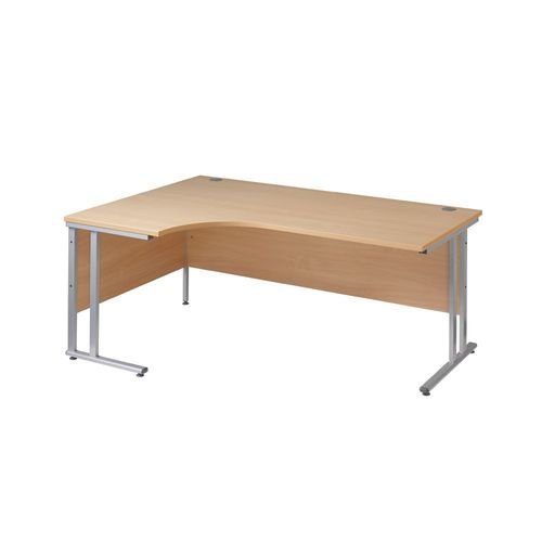 Maestro 25 Sl Sil Dble Uprgt Cant LH Ergo Desk 1800mm X 1200/800/600 Walnut 25mm Top 18mm Back Panel