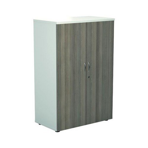 1600 Wooden Cupboard (450mm Deep) White Carcass Grey Oak Doors