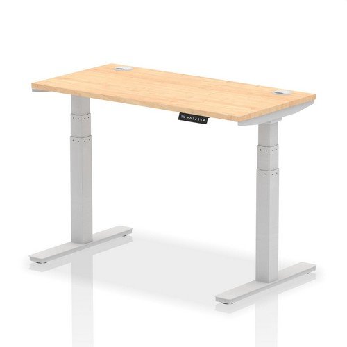 Air 1200 x 600mm Height Adjustable Office Desk Maple Top Cable Ports Silver Leg