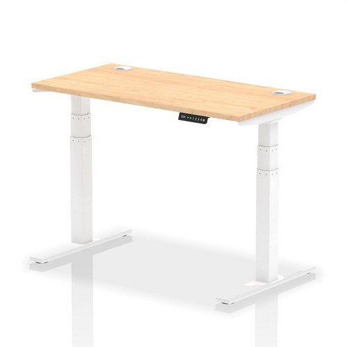 Air 1200 x 600mm Height Adjustable Office Desk Maple Top Cable Ports White Leg