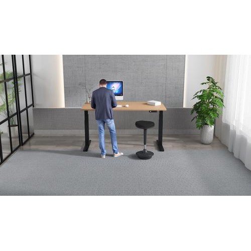 Air 1200 x 600mm Height Adjustable Office Desk Oak Top Cable Ports Black Leg