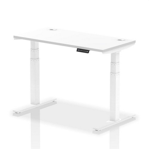 Air 1200 x 600mm Height Adjustable Office Desk White Top Cable Ports White Leg