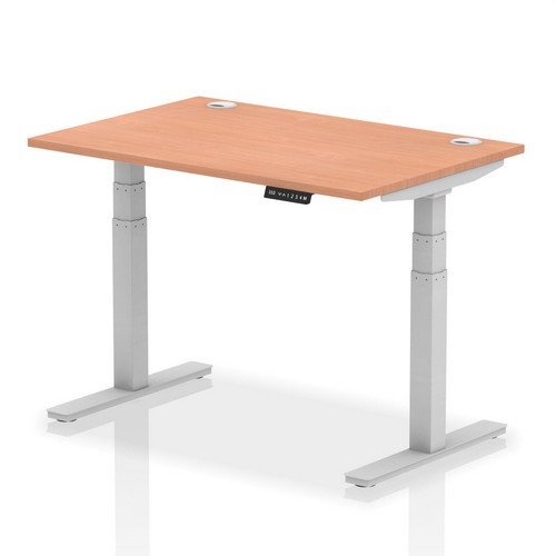 Air 1200 x 800mm Height Adjustable Office Desk Beech Top Cable Ports Silver Leg