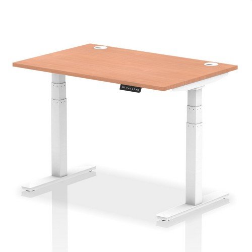 Air 1200 x 800mm Height Adjustable Office Desk Beech Top Cable Ports White Leg