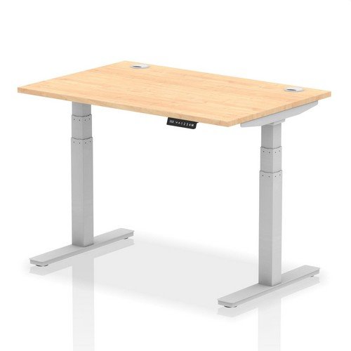 Air 1200 x 800mm Height Adjustable Office Desk Maple Top Cable Ports Silver Leg