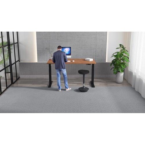Air 1200 x 800mm Height Adjustable Office Desk Walnut Top Cable Ports Black Leg