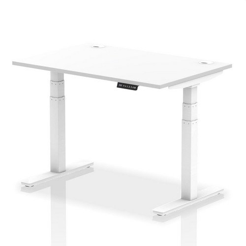 Air 1200 x 800mm Height Adjustable Office Desk White Top Cable Ports White Leg