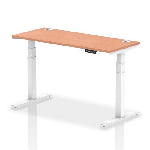 Air 1400 x 600mm Height Adjustable Office Desk Beech Top Cable Ports White Leg