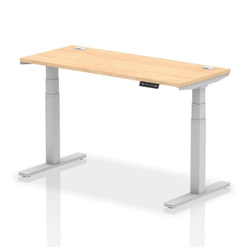 Air 1400 x 600mm Height Adjustable Office Desk Maple Top Cable Ports Silver Leg