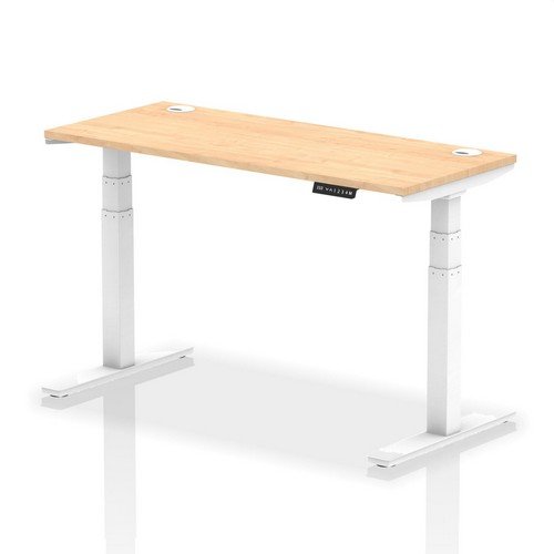 Air 1400 x 600mm Height Adjustable Office Desk Maple Top Cable Ports White Leg