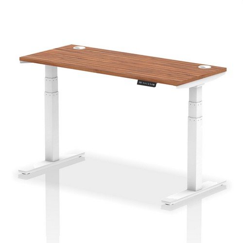Air 1400 x 600mm Height Adjustable Office Desk Walnut Top Cable Ports White Leg